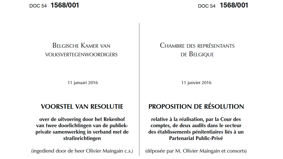 Lire la suite à propos de l’article Prison Gate. 1 : une proposition de résolution pour faire toute la clarté sur le financement des nouvelles prisons